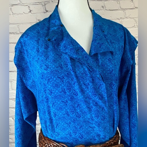 Liz Claiborne Geometric Vintage Shirt Dress Blue size Medium - Picture 3 of 16